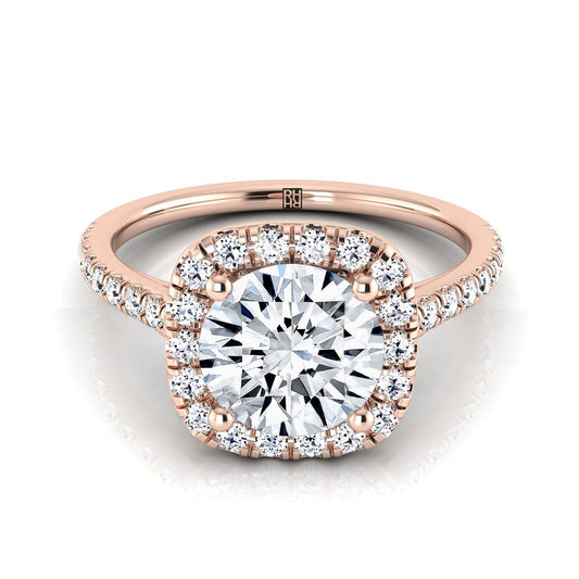 Round Brilliant, Pavé Halo, in 14K Rose Gold, pave setting | RockHer