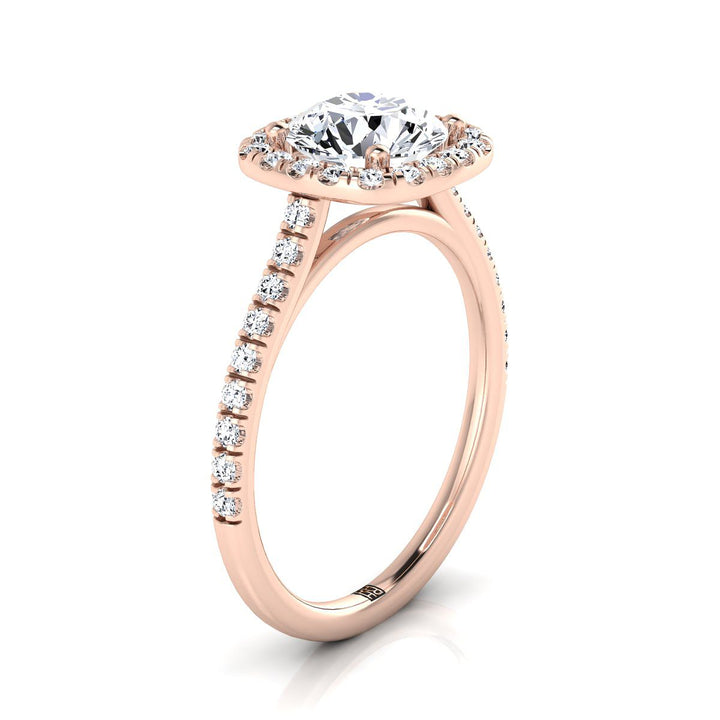 Round Brilliant, Pavé Halo, in 14K Rose Gold, pave setting – side profile | RockHer
