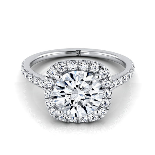 Round Brilliant, Pavé Halo, in 18K White Gold, pave setting | RockHer
