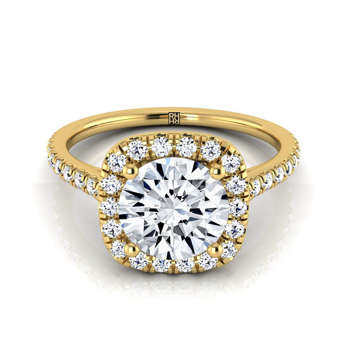 Round Brilliant, Pavé Halo, in 18K Yellow Gold, pave setting – view 8 | RockHer