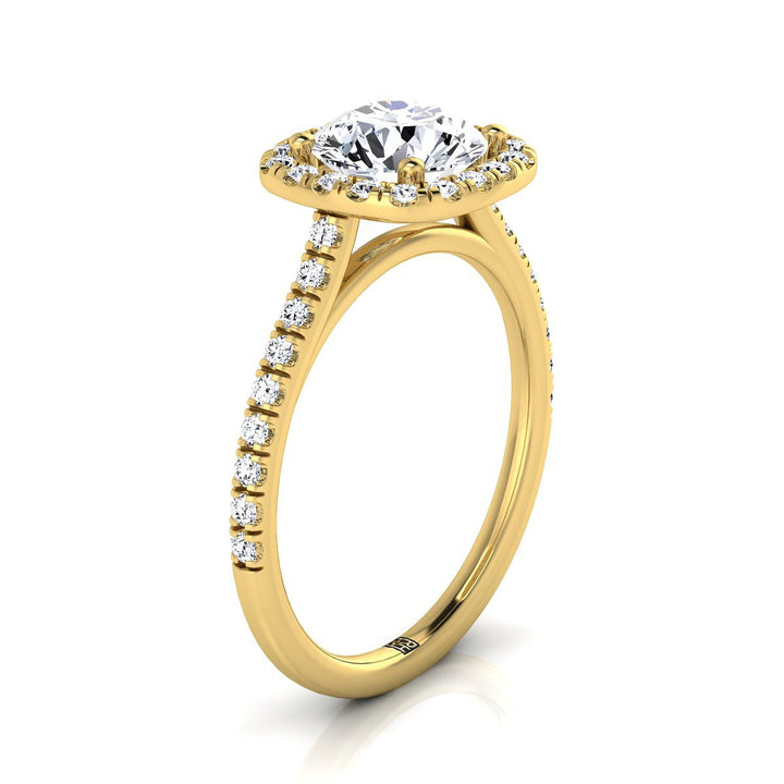 Round Brilliant, Pavé Halo, in 18K Yellow Gold, pave setting – view 9 | RockHer
