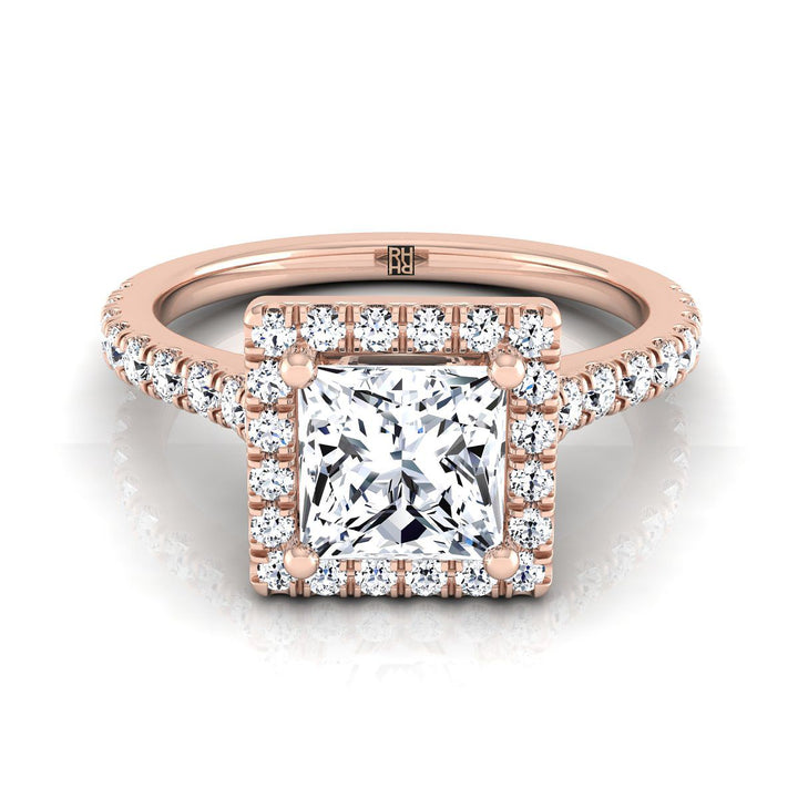 ตัวเรือนแหวนหมั้นเพชร Allegra ทรงปริ๊นเซส ฝังปาเว่ ทองคำชมพู 14K จาก RockHer