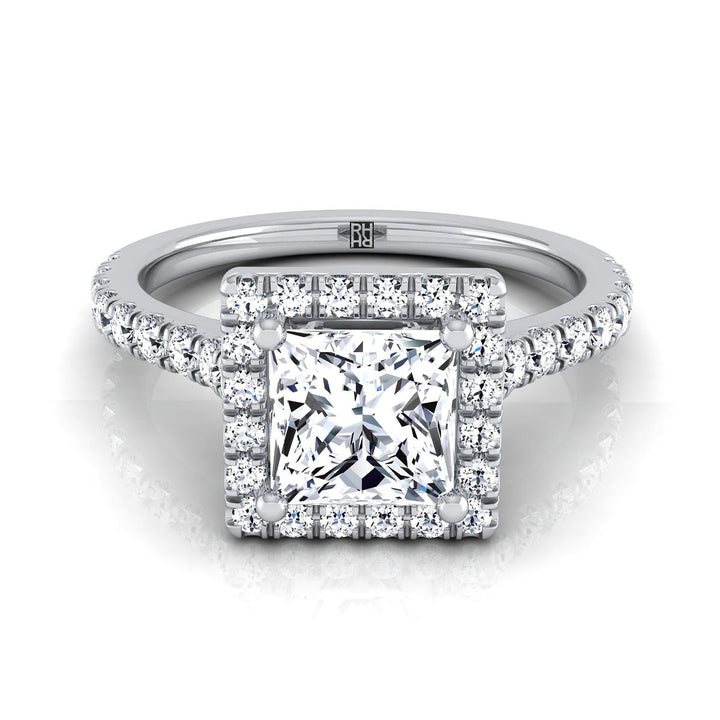 Shared Prong Pavé Halo Princess, in Platinum, pave setting – view 8 | RockHer