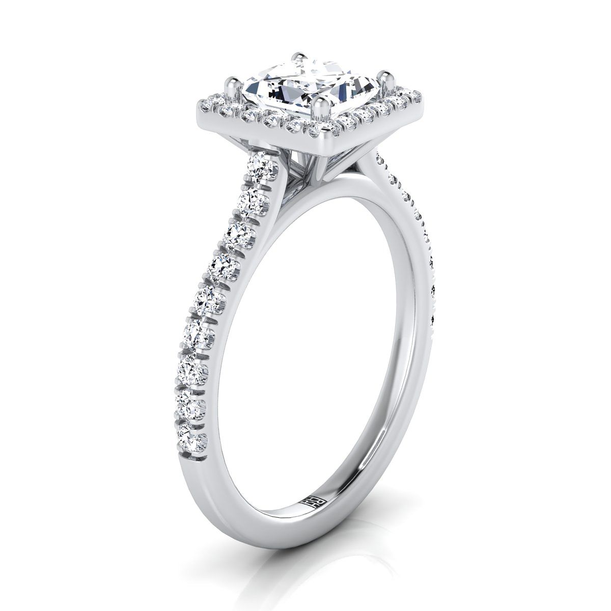 Shared Prong Pavé Halo Princess, in Platinum, pave setting – view 9 | RockHer