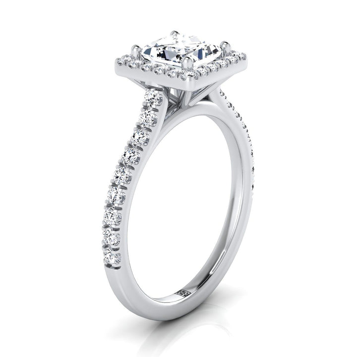 Shared Prong Pavé Halo Princess, in Platinum, pave setting – view 9 | RockHer