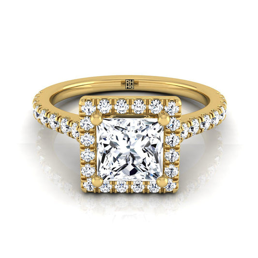 Shared Prong Pavé Halo Princess, in 18K Yellow Gold, pave setting | RockHer