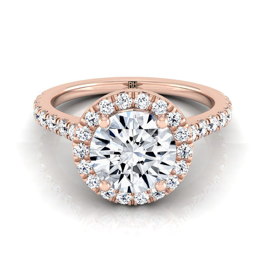 Round Brilliant, Shared Prong Pavé Halo, in 14K Rose Gold, pave setting | RockHer