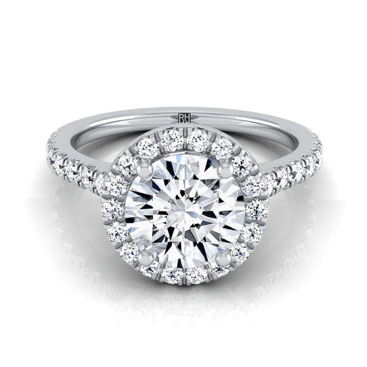 Round Brilliant, Shared Prong Pavé Halo, in Platinum, pave setting | RockHer