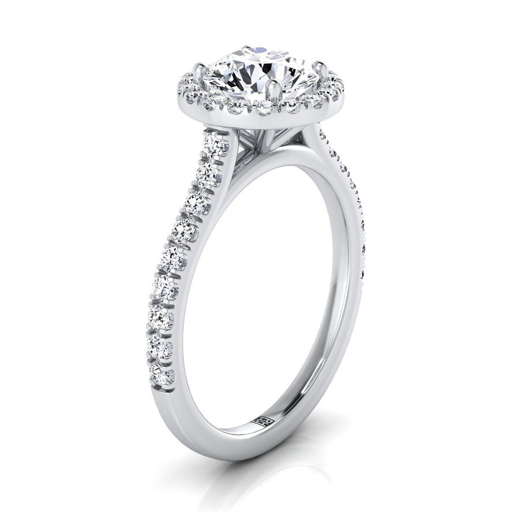 Round Brilliant, Shared Prong Pavé Halo, in Platinum, pave setting – side profile | RockHer