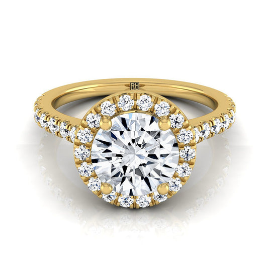 Round Brilliant, Shared Prong Pavé Halo, in 18K Yellow Gold, pave setting | RockHer