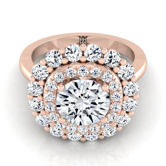 Round Brilliant, Double Halo Sunburst, in 14K Rose Gold, pave setting | RockHer