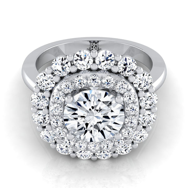 Round Brilliant, Double Halo Sunburst, in 18K White Gold, pave setting – view 8 | RockHer
