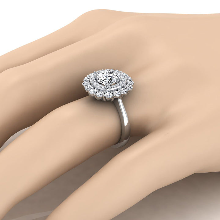 Round Brilliant, Double Halo Sunburst, in 18K White Gold, pave setting – view 10 | RockHer