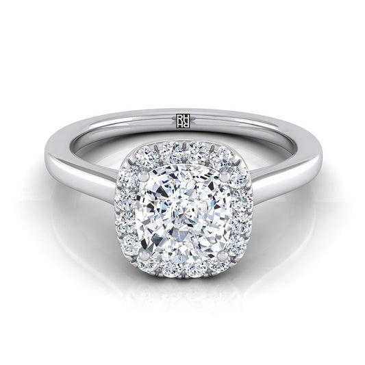 Modern French Pavé Halo Cushion, in 18K White Gold, pave setting | RockHer