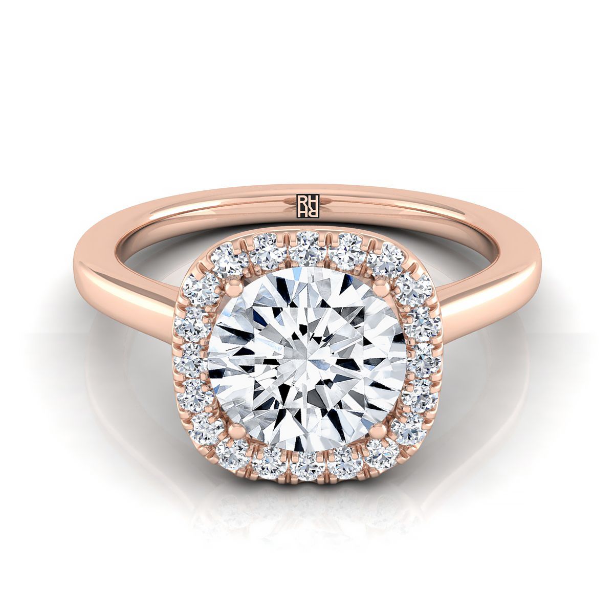 แหวนหมั้นสไตล์โมเดิร์นฮาโลว์ฝรั่งเศสประดับเพชรทรงกลมเจียระไนแบบบริลเลียนท์ทองกุหลาบ 14K - 1/6ctw