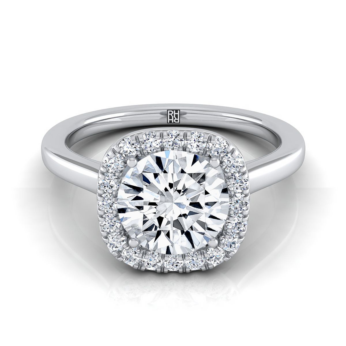 Round Brilliant, Modern French Pavé Halo, in Platinum, pave setting | RockHer