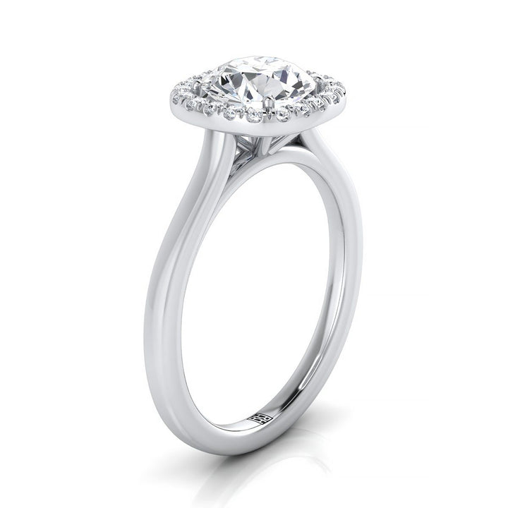 Round Brilliant, Modern French Pavé Halo, in Platinum, pave setting – side profile | RockHer