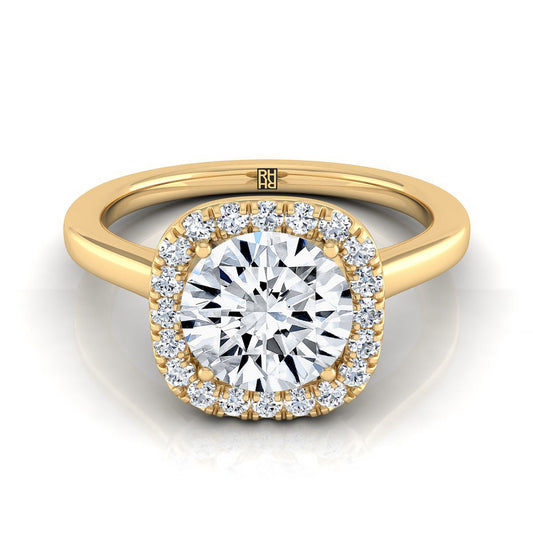 Round Brilliant, Modern French Pavé Halo, in 18K Yellow Gold, pave setting | RockHer