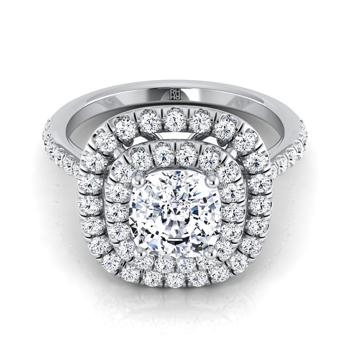 Double Halo Scalloped Pavé Cushion, in Platinum, pave setting – view 8 | RockHer