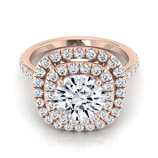 Round Brilliant, Double Halo Scalloped Pavé, in 14K Rose Gold, pave setting | RockHer