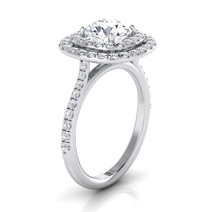 Round Brilliant, Double Halo Scalloped Pavé, in Platinum, pave setting – side profile | RockHer