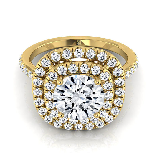 Round Brilliant, Double Halo Scalloped Pavé, in 18K Yellow Gold, pave setting | RockHer