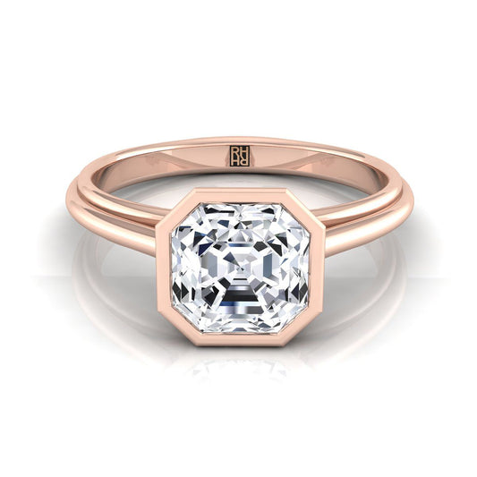 แหวนหมั้นแบบเดี่ยวทองคำชมพู 14K ตัด Asscher แบบเบเซล ฮาโล คาเธดรัล