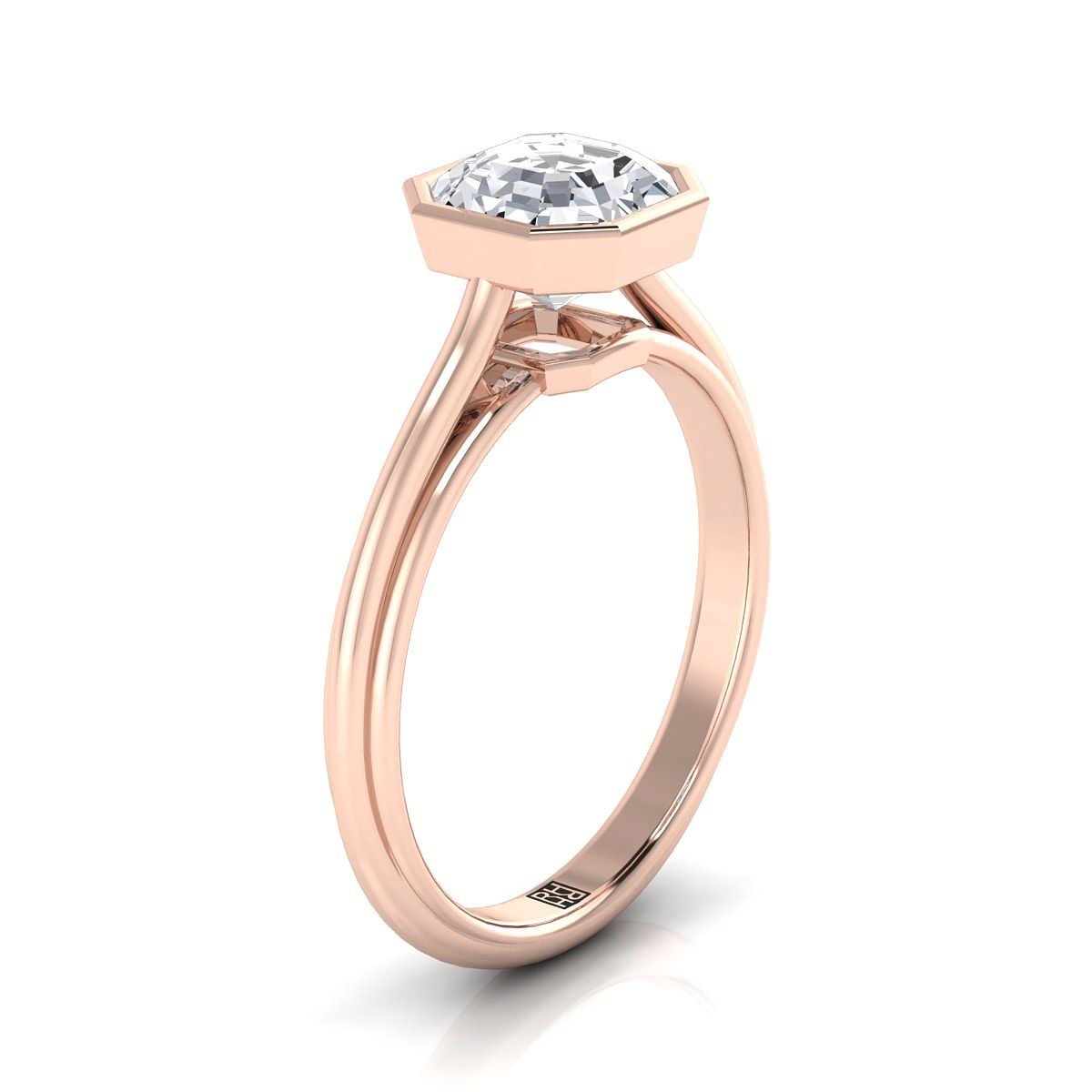 Bezel Cathedral Solitaire Asscher, in 14K Rose Gold – side profile | RockHer