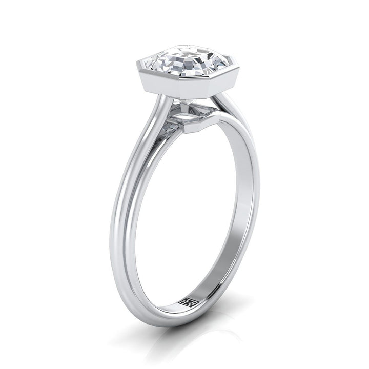 Bezel Cathedral Solitaire Asscher, in 18K White Gold – side profile | RockHer