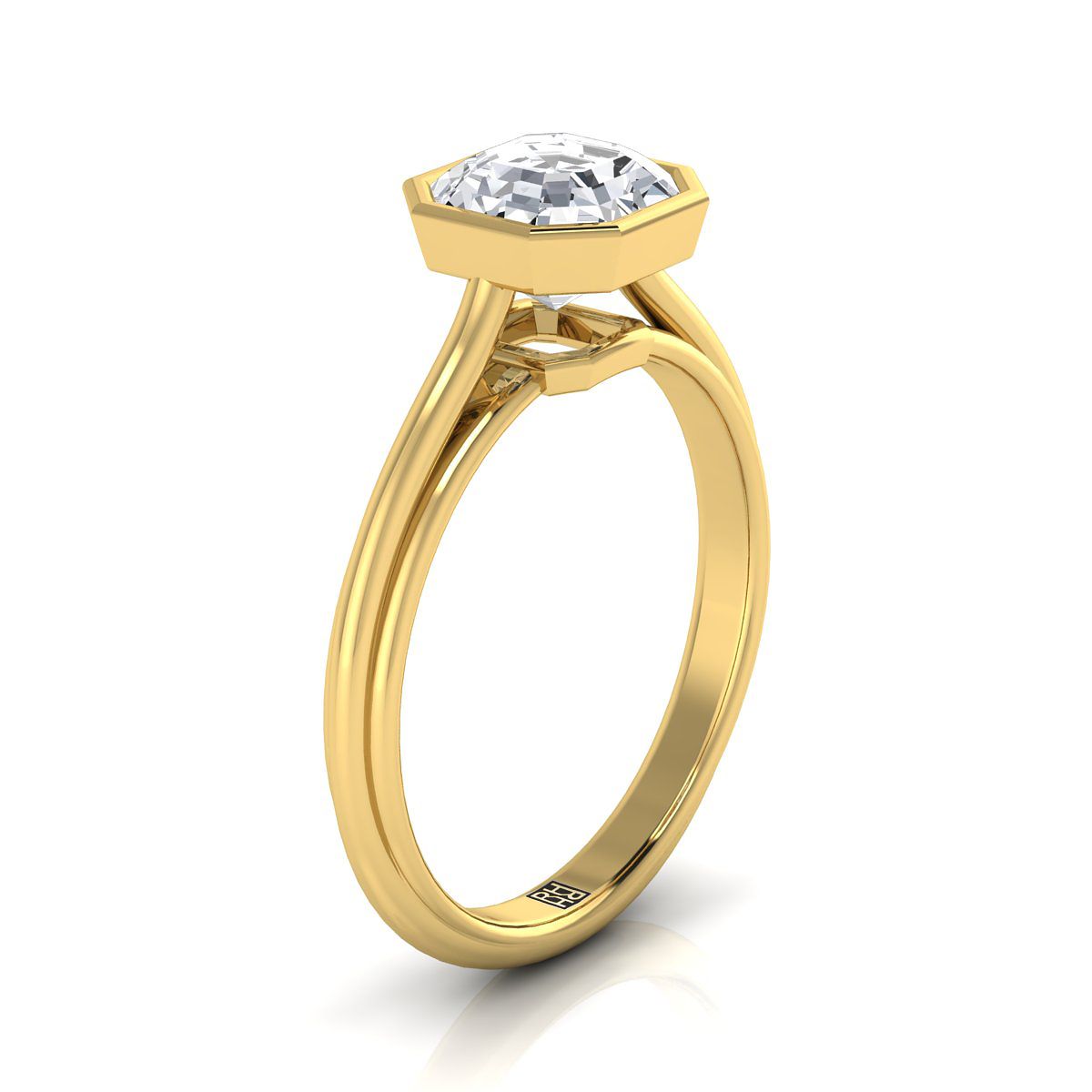Bezel Cathedral Solitaire Asscher, in 18K Yellow Gold – side profile | RockHer