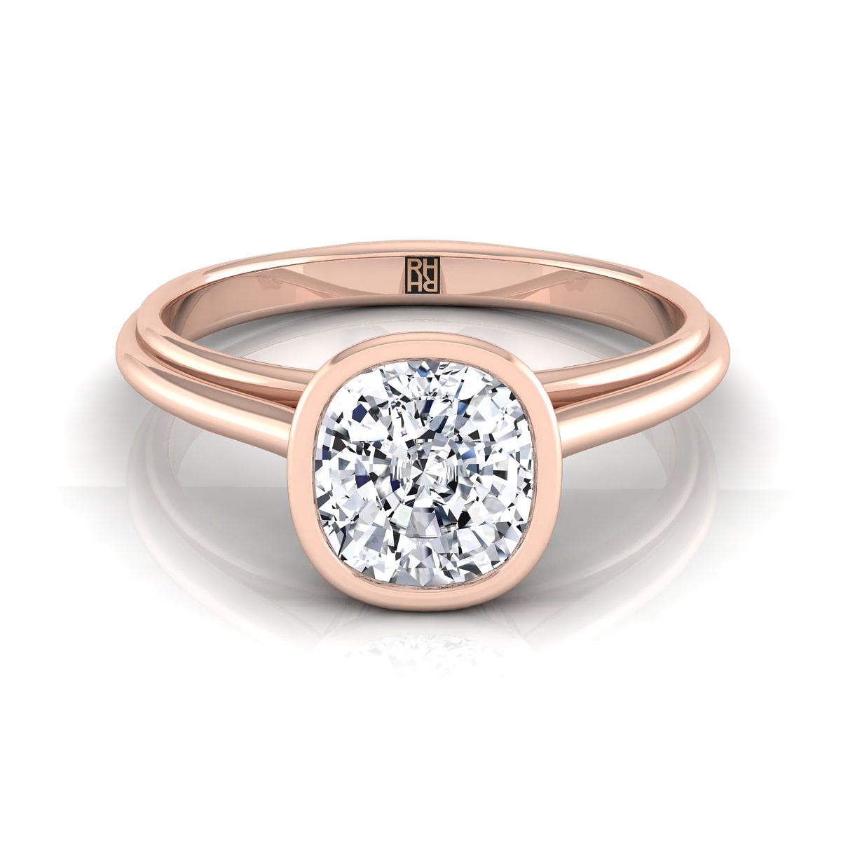 Bezel Cathedral Solitaire Cushion, in 14K Rose Gold | RockHer