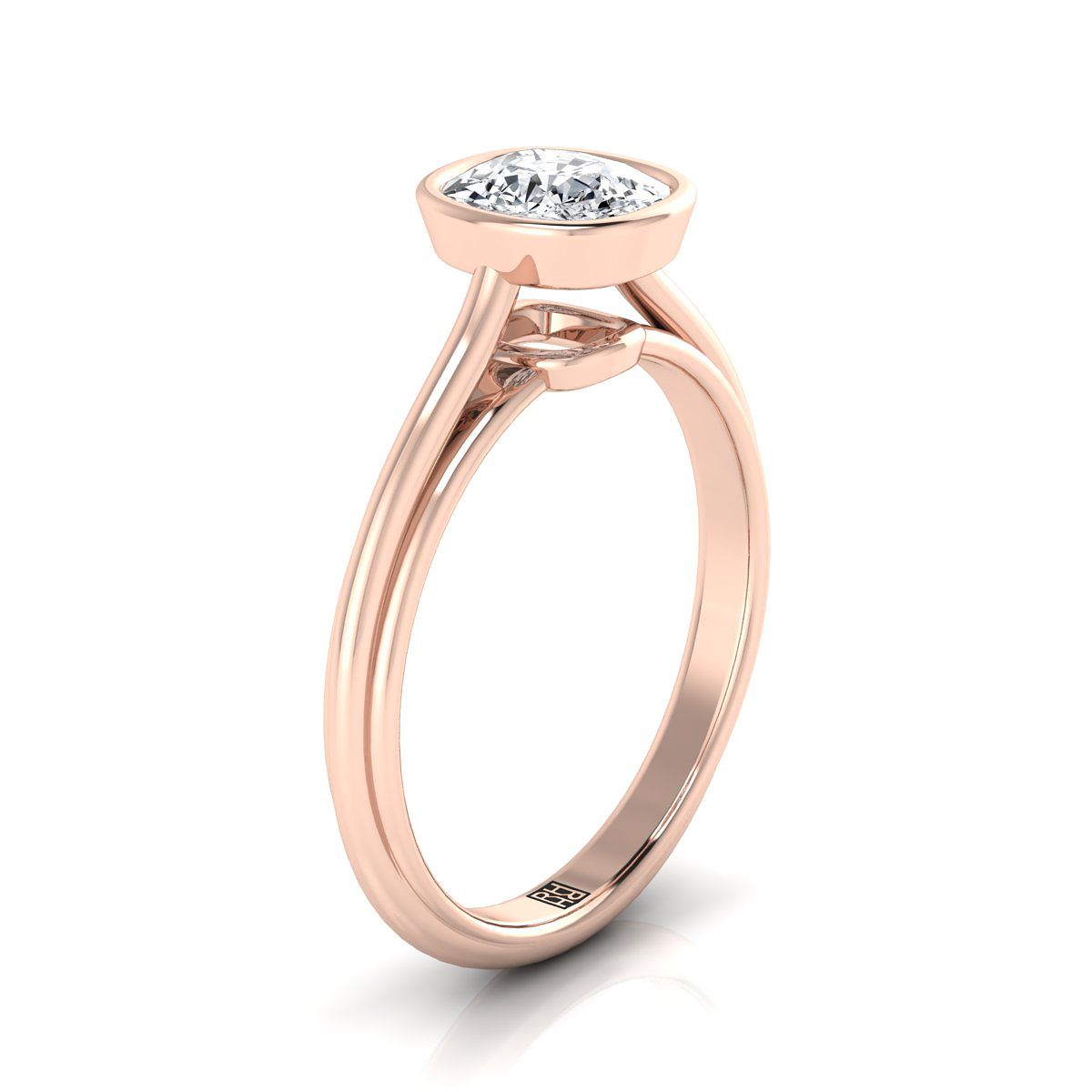 Bezel Cathedral Solitaire Cushion, in 14K Rose Gold – side profile | RockHer