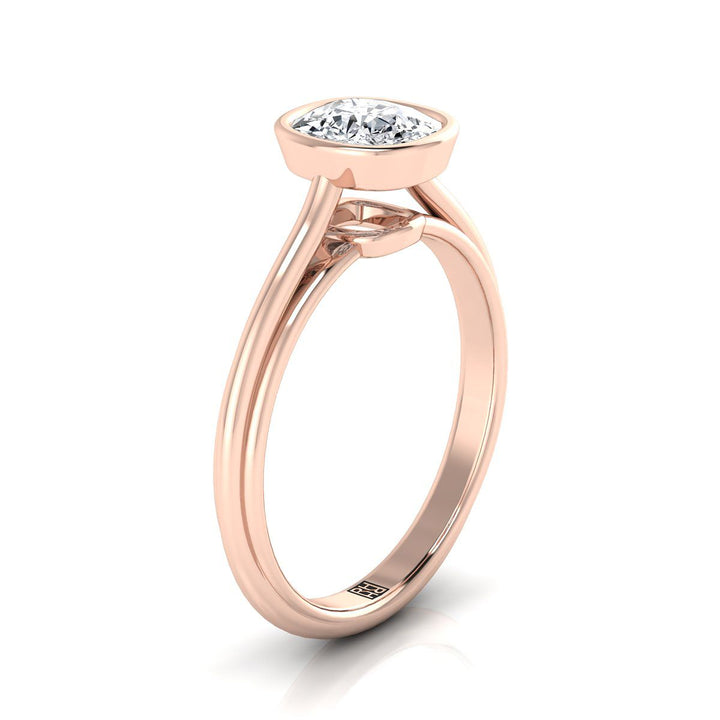 Bezel Cathedral Solitaire Cushion, in 14K Rose Gold – side profile | RockHer