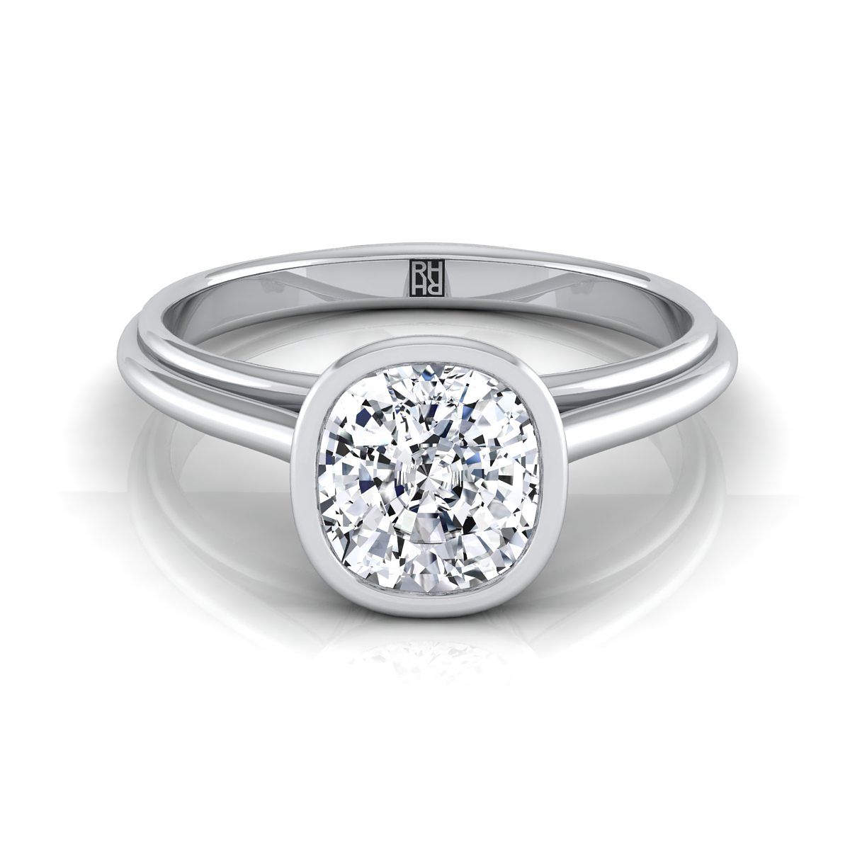 Bezel Cathedral Solitaire Cushion, in 18K White Gold | RockHer