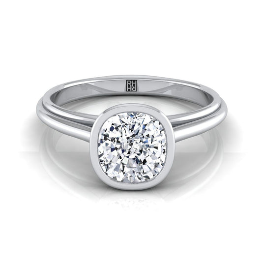 Bezel Cathedral Solitaire Cushion, in 18K White Gold | RockHer