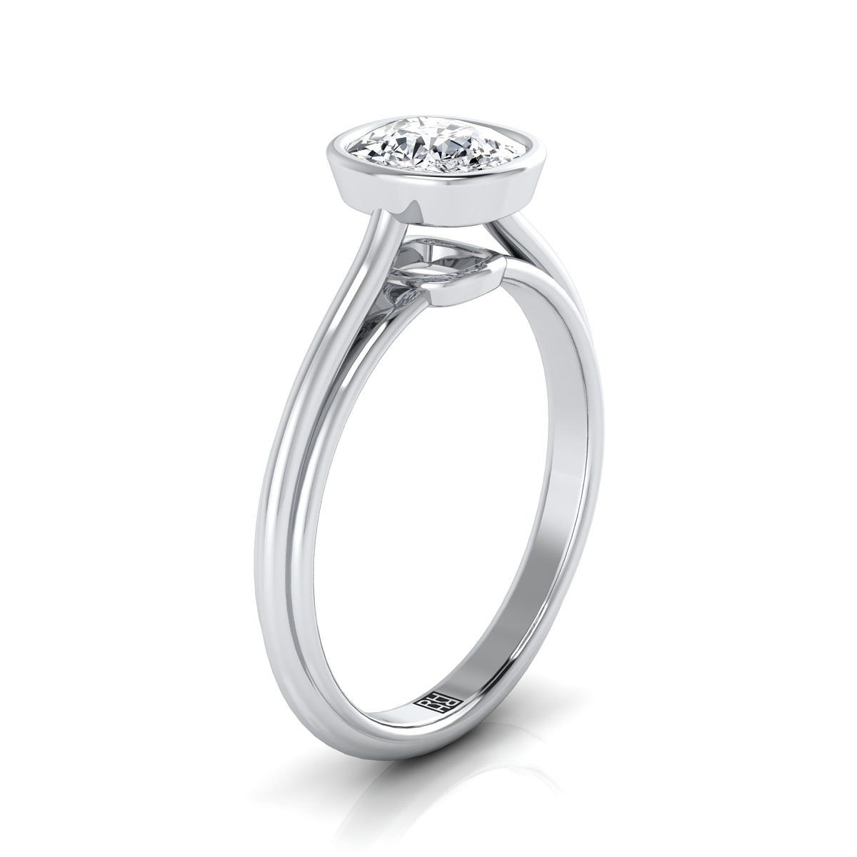 Bezel Cathedral Solitaire Cushion, in 18K White Gold – side profile | RockHer