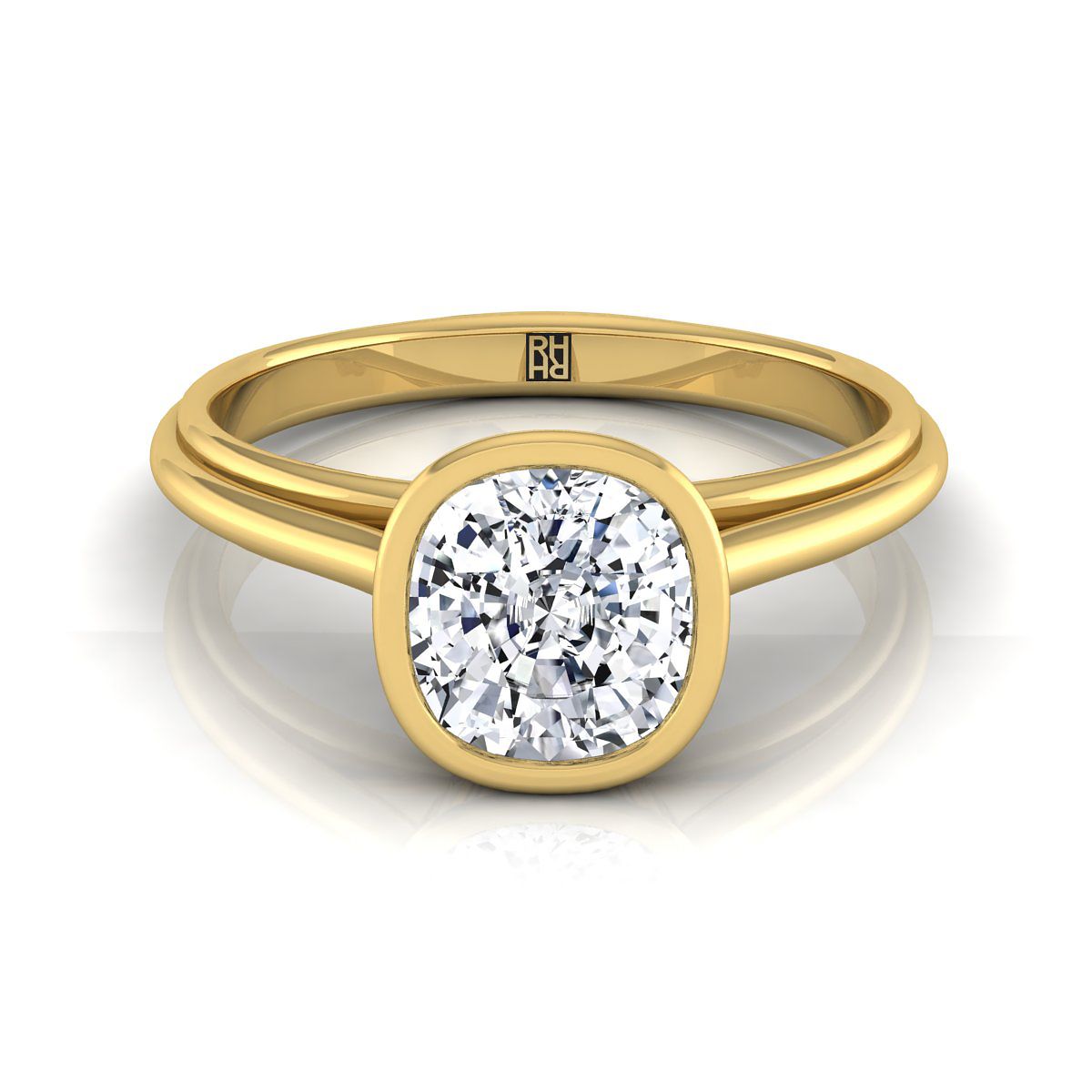 Bezel Cathedral Solitaire Cushion, in 18K Yellow Gold | RockHer