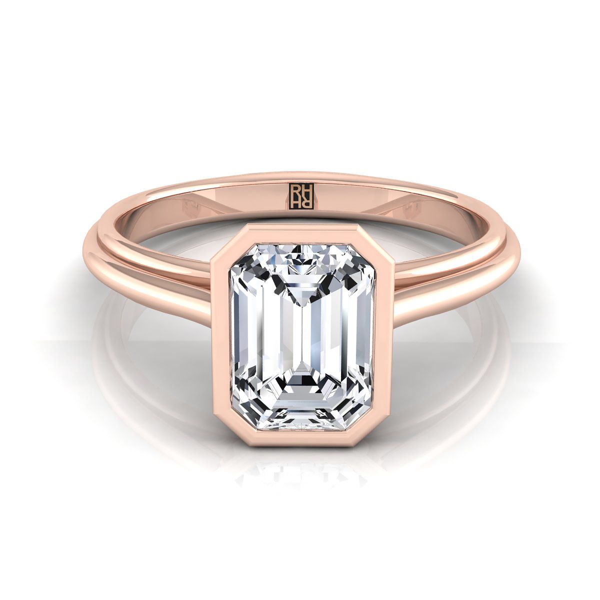 European Cut, Bezel Cathedral Solitaire Emerald, in 14K Rose Gold | RockHer