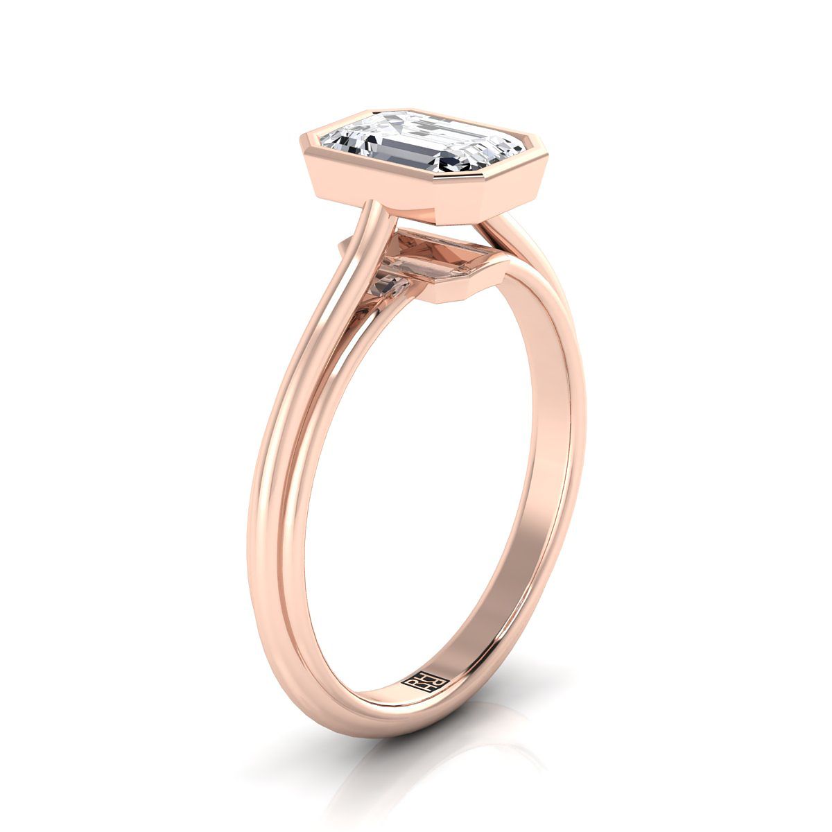 European Cut, Bezel Cathedral Solitaire Emerald, in 14K Rose Gold – side profile | RockHer