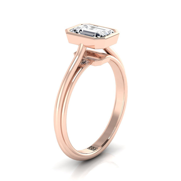 European Cut, Bezel Cathedral Solitaire Emerald, in 14K Rose Gold – side profile | RockHer