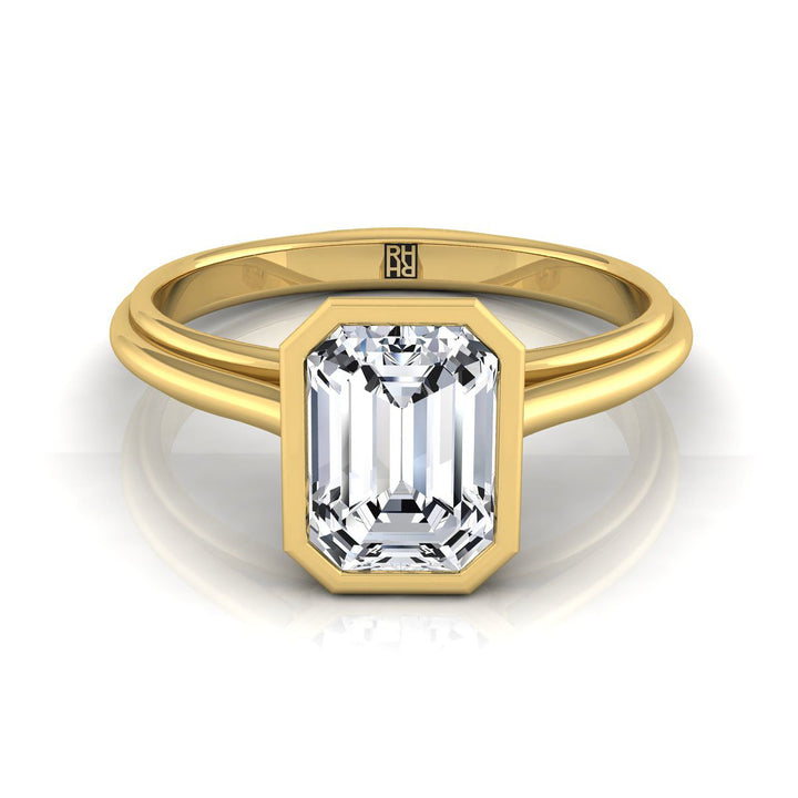 European Cut, Bezel Cathedral Solitaire Emerald, in 18K Yellow Gold – view 8 | RockHer