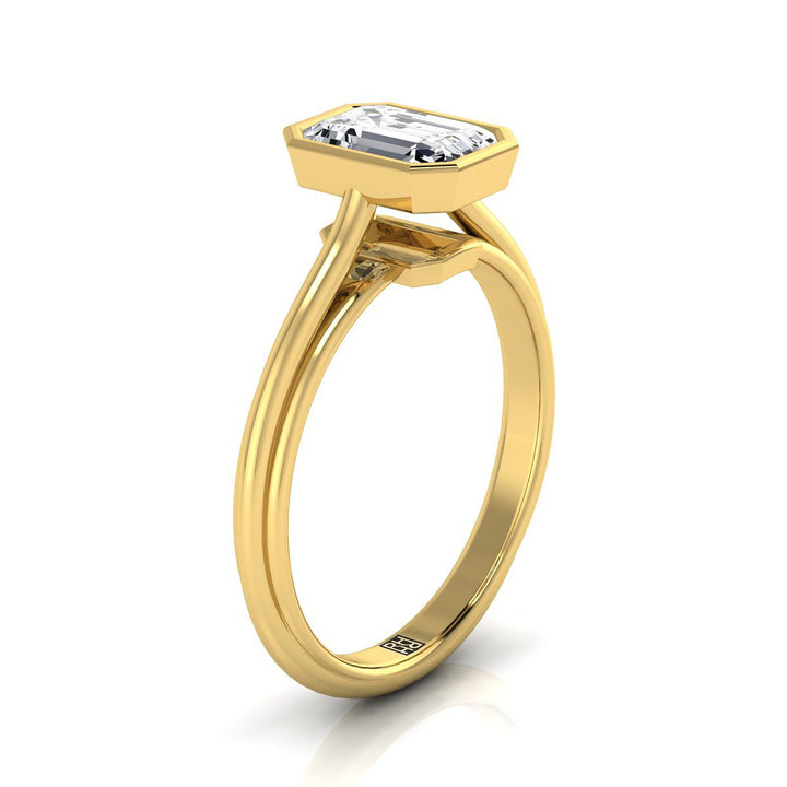 European Cut, Bezel Cathedral Solitaire Emerald, in 18K Yellow Gold – view 9 | RockHer