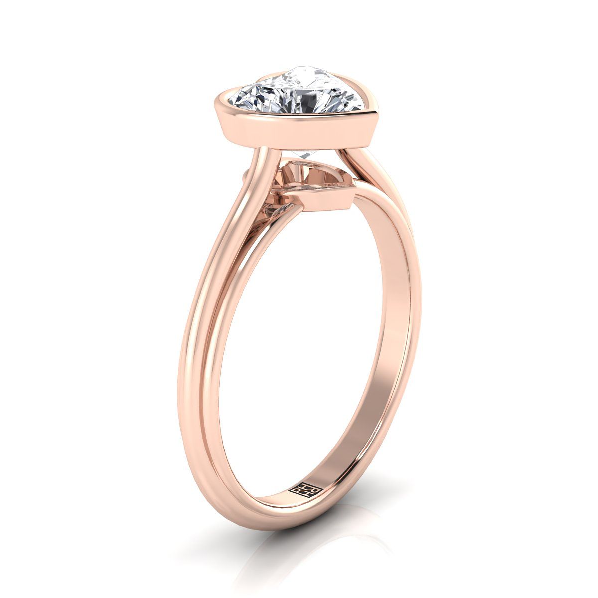 Bezel Cathedral Solitaire Heart Shape, in 14K Rose Gold – side profile | RockHer