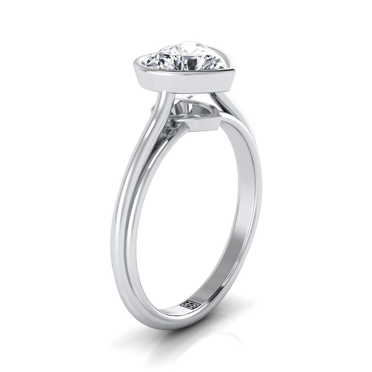 14K White Gold Heart Shape Center  Bezel Halo Cathedral Solitaire Engagement Ring