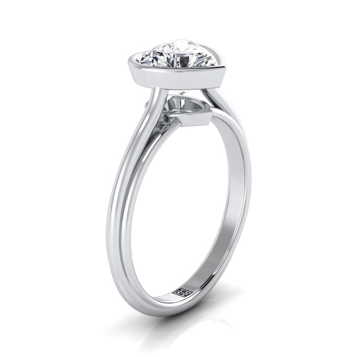 14K White Gold Heart Shape Center  Bezel Halo Cathedral Solitaire Engagement Ring