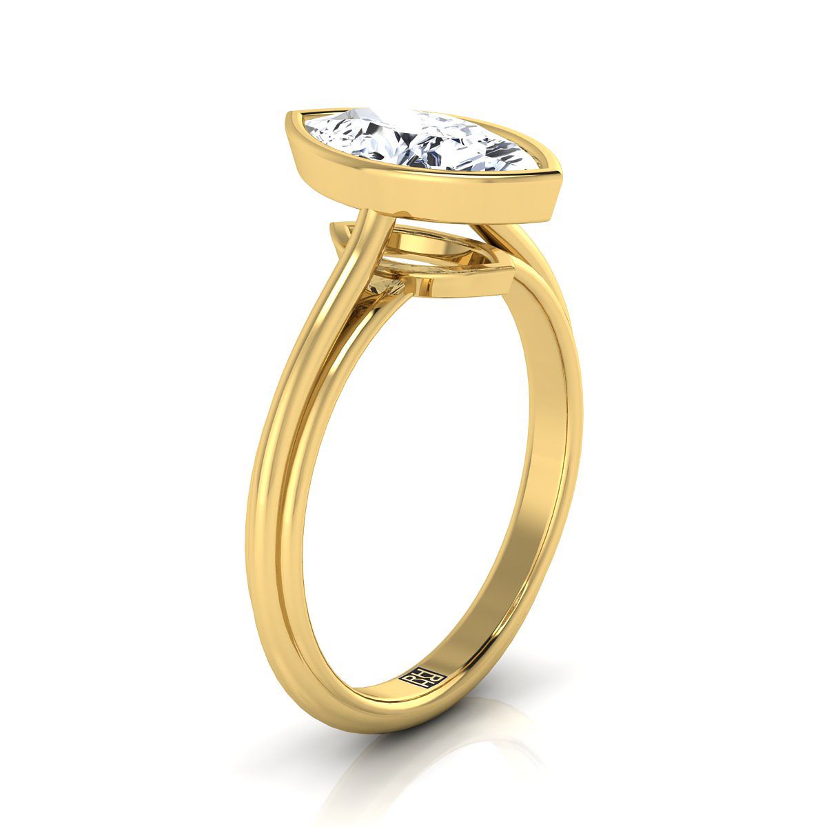 18K Yellow Gold Marquise   Bezel Halo Cathedral Solitaire Engagement Ring