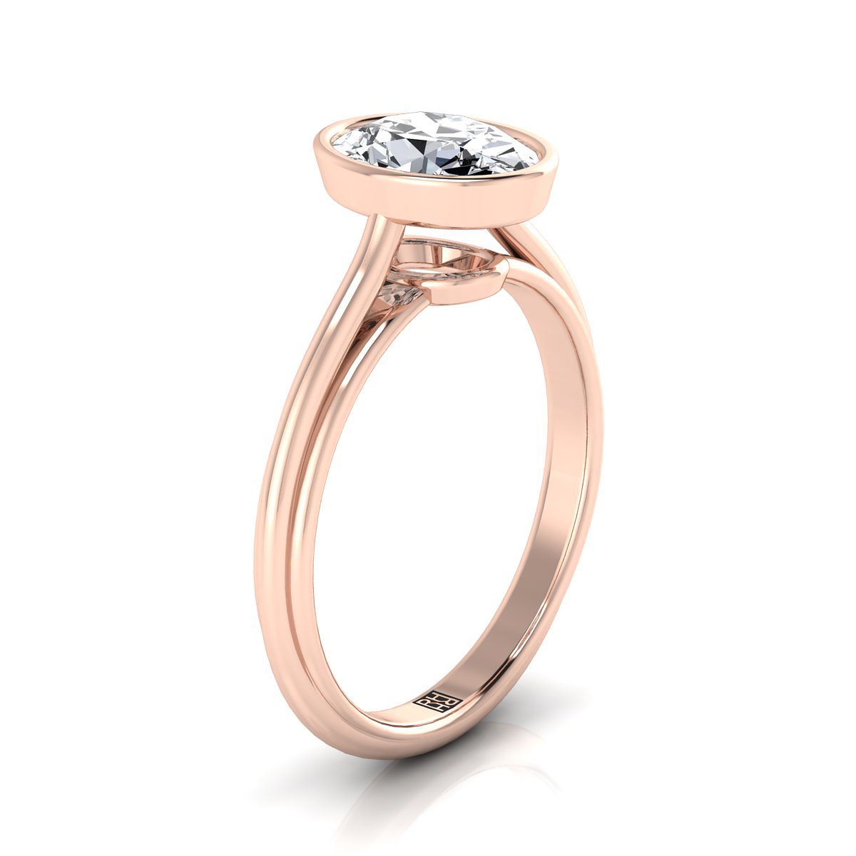 Bezel Cathedral Solitaire Oval, in 14K Rose Gold – side profile | RockHer