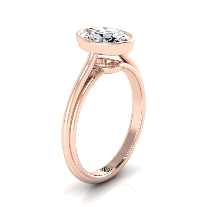 Bezel Cathedral Solitaire Oval, in 14K Rose Gold – side profile | RockHer