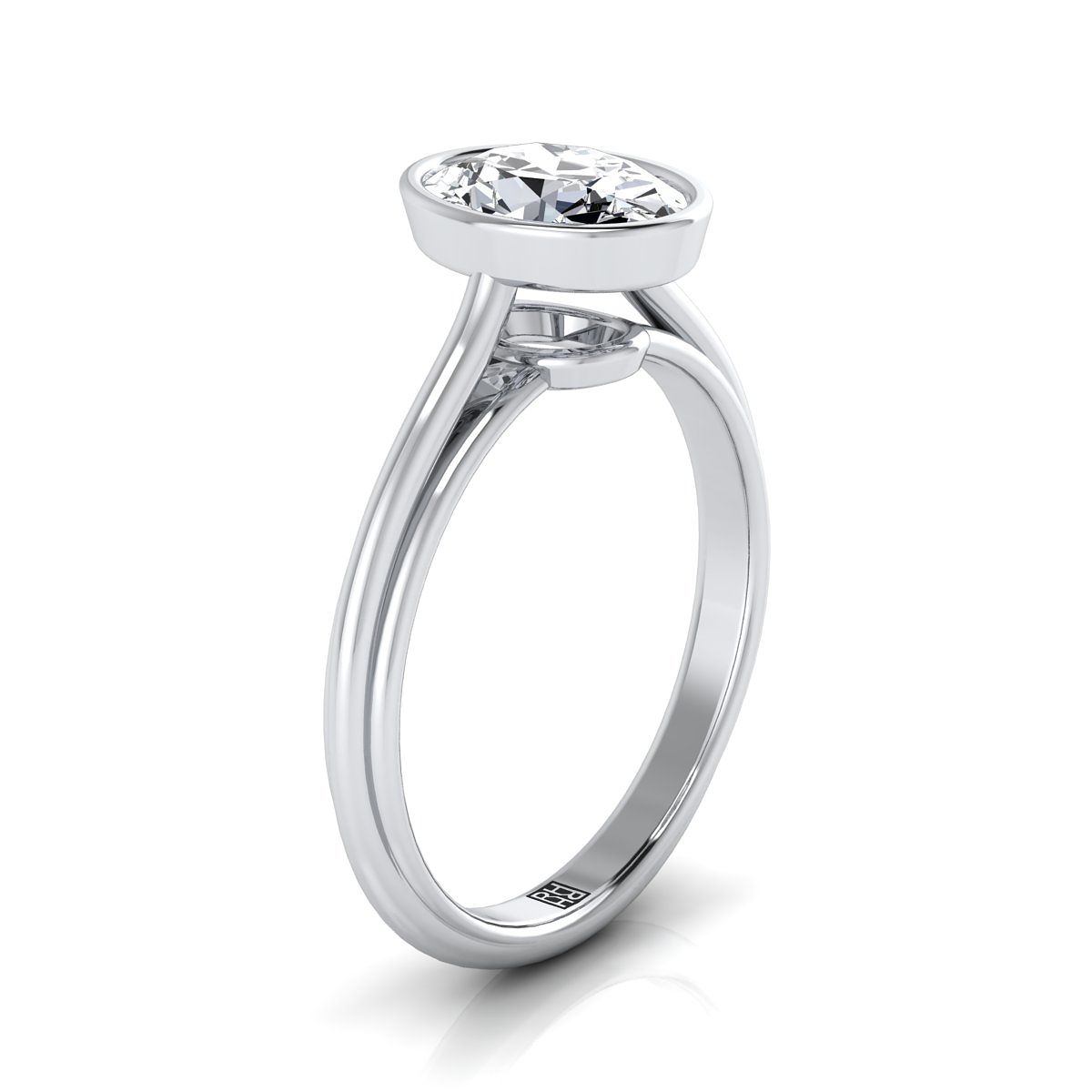 Bezel Cathedral Solitaire Oval, in Platinum – side profile | RockHer