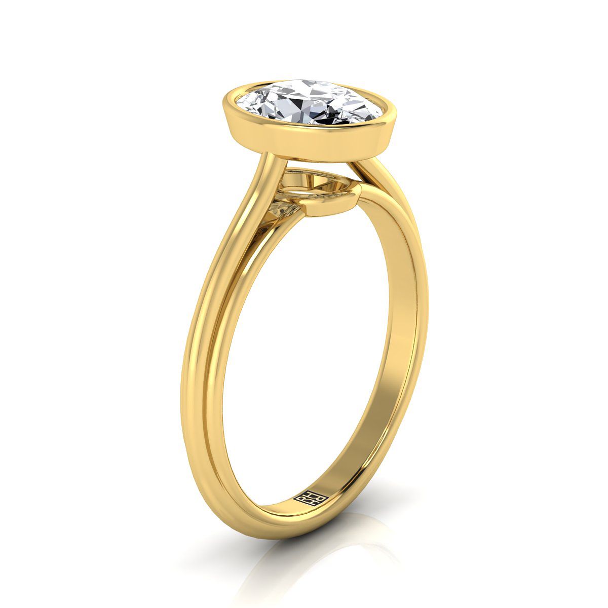 Bezel Cathedral Solitaire Oval, in 18K Yellow Gold – side profile | RockHer